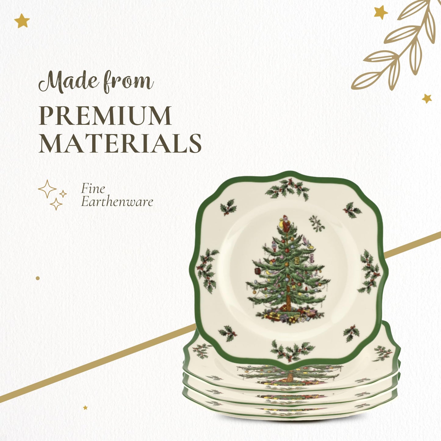 Spode Christmas Tree Scalloped Salad Plates - Set of 4
