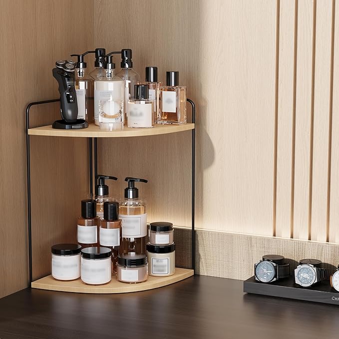 Bathroom Counter Organizer,Countertop Organizer,Vanity Organizers,Bathroom Storage,Bathroom Sink Caddy,Counter Shelf,Corner Counter,Corner Shelves(Black-Burlywood)