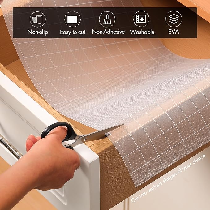 Cooyes Shelf Liner for Kitchen Cabinets – Non-Adhesive Waterproof Drawer Liner – Durable EVA Material Easy-to-Cut Shelf Paper for Refrigerator, Cupboard, Dresser with Modern Pattern