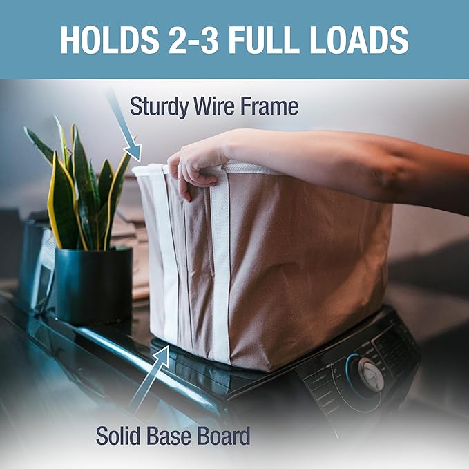 CleverMade Collapsible Laundry Basket LUXE 2 Pack – 60L (16 Gal) Foldable Cotton Blend Clothes Hamper with Vegan Leather Accents, Reinforced Handles, Space Saving Laundry Bin Holds 55 lbs - Mocha