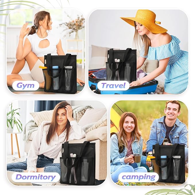 Portable Shower Caddy, Gym Travel Camp Dorm Room Essentials for College Student Boy Girl，Black Bathroom Mesh Shower Bag