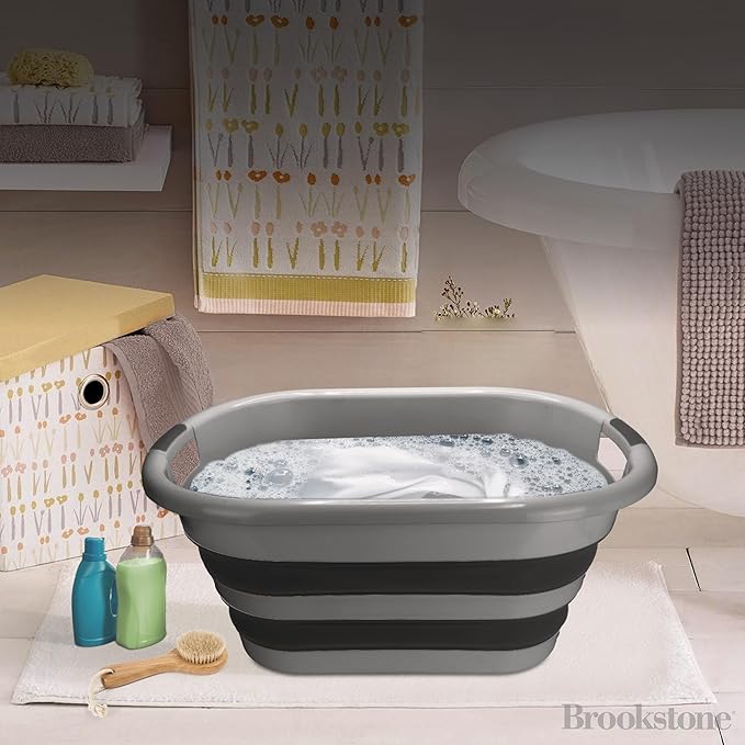 BROOKSTONE Collapsible Laundry Basket Set, Modern Extra Large Collapsible Basket Set, Comfort Non-Slip Grip Handles, Minimalist Space Saving Design, Portable Pop-Up Hamper, BPA FREE, Dark Grey, 2 PACK