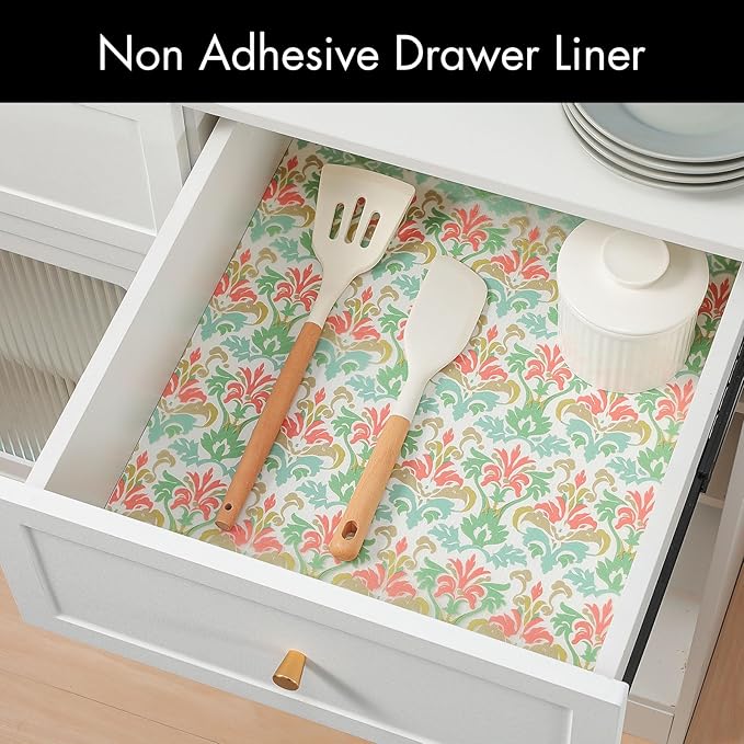 Cooyes Shelf Liner for Kitchen Cabinets – Non-Adhesive Waterproof Drawer Liner – Durable EVA Material Easy-to-Cut Shelf Paper for Refrigerator, Cupboard, Dresser with Modern Pattern