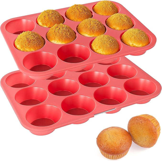 Bangp Silicone Muffin Pan for Baking with Steel-reinforced Rim,2 Pack,Blue