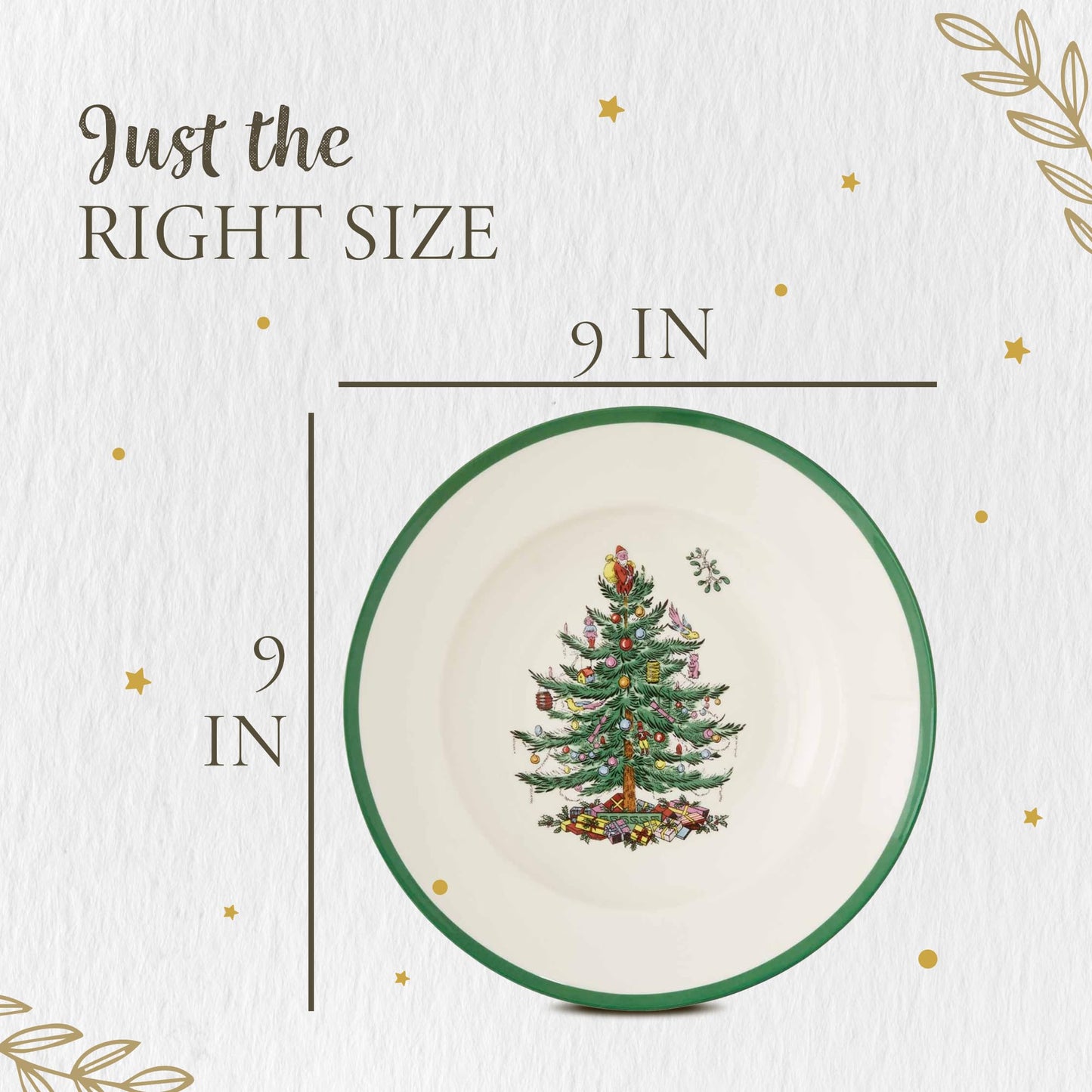 Spode Christmas Tree 9" Soup Plate (Set of 4) – Stoneware Bowls with Festive Tree Design & Green Rim, Ideal for Serving Soup, Pasta, Salad – Microwave & Dishwasher Safe Holiday Dinnerware