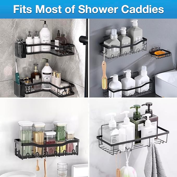 Upgraded Shower Caddy Adhesive Replacement,Strong Adhesive Hooks for Shower Caddy, Waterproof Shower Shelf Adhesive, Shower Adhesive Strips for Shower Organizer and Kitchen Racks (5 Pcs(Triple Hooks))