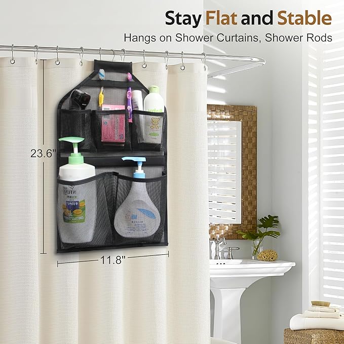 MISSLO Bathroom Shower Organizer Mesh Hanging Shower Caddy with Rotatable Hanger (Black)