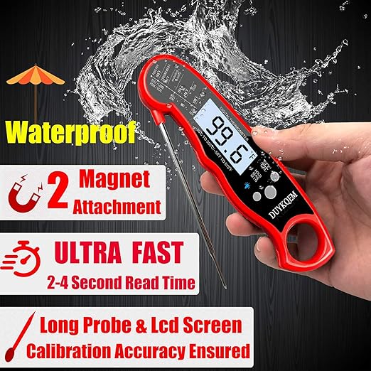 DUYKQEM Instant Read Digital Meat Thermometer (2 Pack) Waterproof Kitchen Cooking Food Thermometer with Probe Backlight & Calibration,Best Quick Grill Meat Probe for Grilling BBQ Smoker Chefs