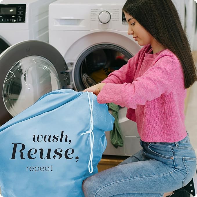 Nylon XL Laundry Bag - Locking Drawstring Closure, Machine Washable, These Large Bags Will Fit a Laundry Basket and Strong Enough to Carry up to Two Loads of Clothes (Light Blue | 30" x 40")