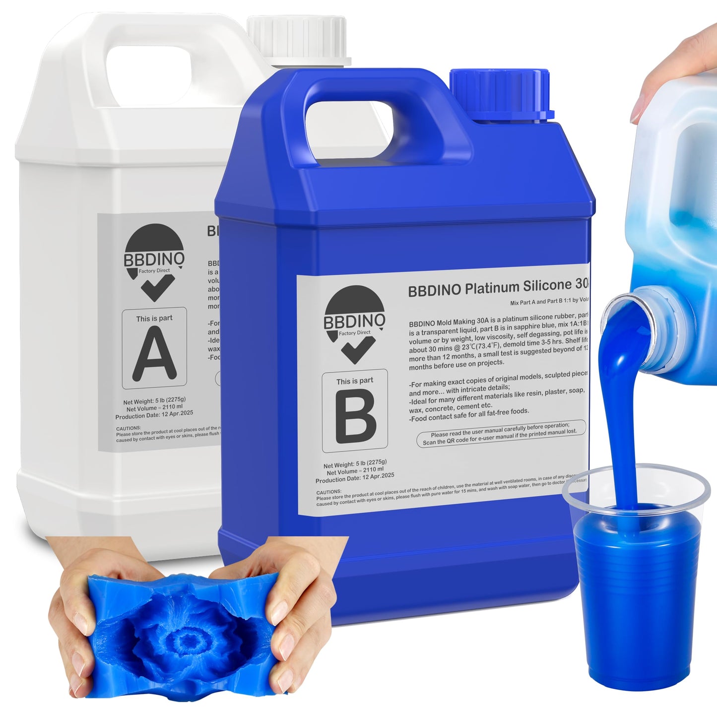 BBDINO Silicone Mold Making Kit Liquid Platinum 30A 2.42 Lbs Sapphire Blue