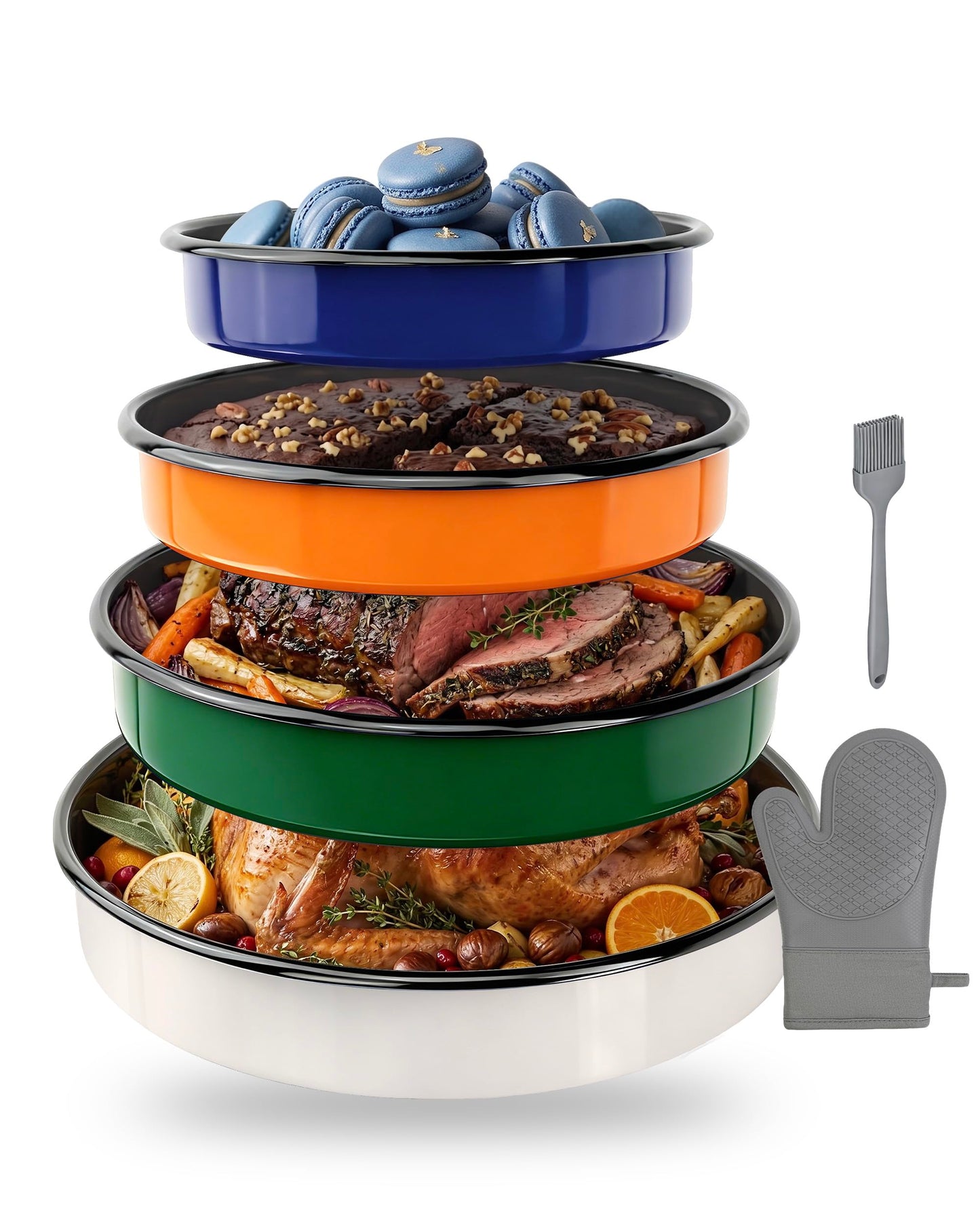 MCCSI Round Turkey Roasting Pan Set of 4, Enamel Deep Dish Pizza Baking Pan