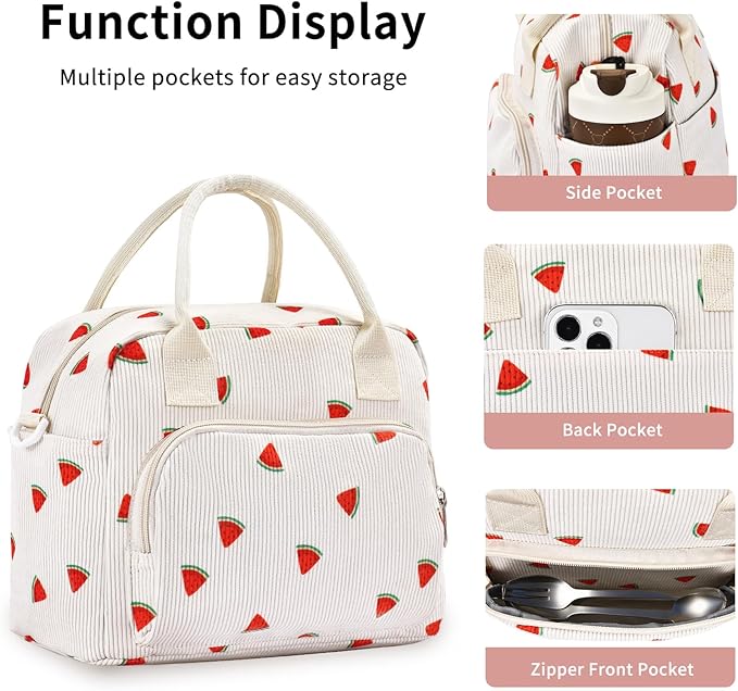 Lunch Bag Women Lunch Box for Women Adult Cute Insulated Lunch Bag Lager Cooler Lunch Tote Bags for Work Picnic (Beige-Watermelon)