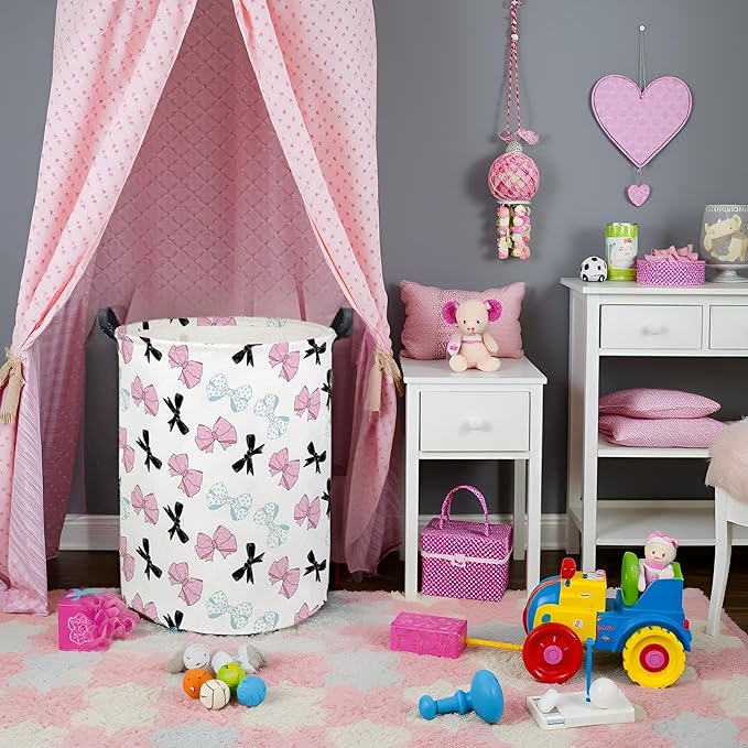 HIYAGON Butterfly Baby Laundry Basket Baby Hamper for Nursery Girl Kids Butterfly Hamper Cute Kids Toys Storage Bin Organizer Butterfly Room Decor for Home(Bowknot)