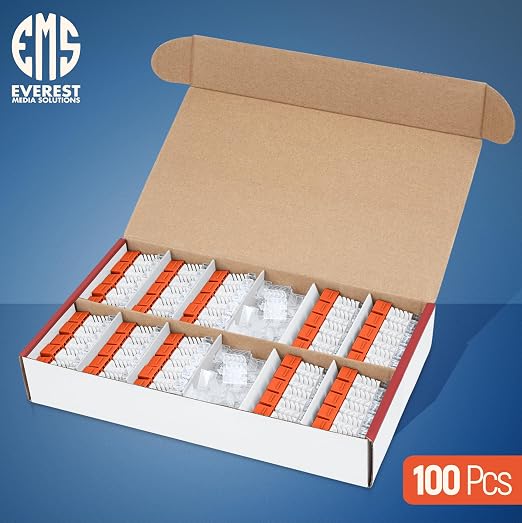 Everest 45° Angled RJ45 Cat6 Keystone Jacks 100-Pack in Orange