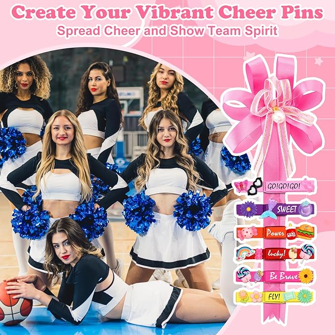 Cheer Pins Spirit Clip Set, 100 Colored Wooden Clothes Pins 340 Mini Resin Animals Ducks Letter Beads Bows Stickers Pen, Cheer Pin Decor for Cheerleading Backpack Ribbon Team Classroom Cheer Gift Bulk