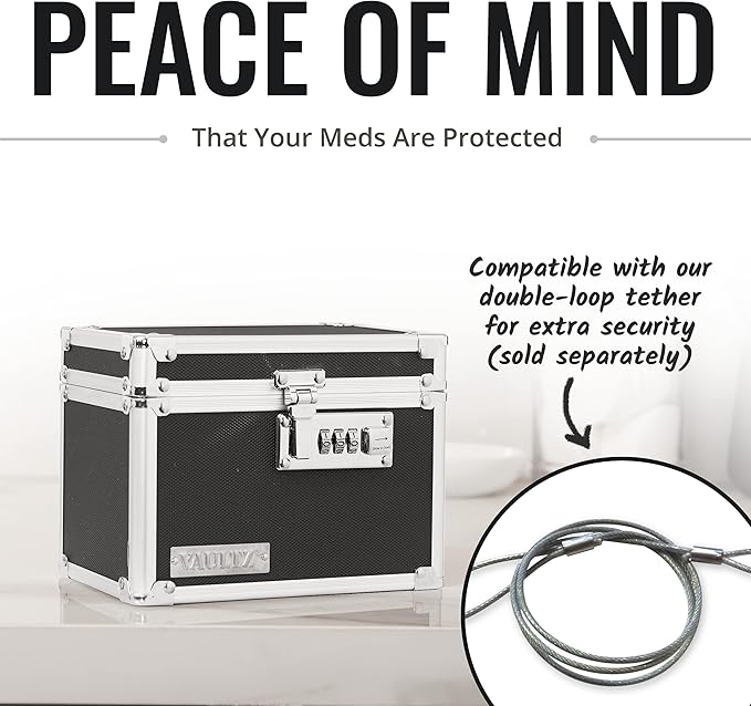 Vaultz Medicine Lock Box - 5 x 7 x 5 Inches - Secure Cabinet Safe with Combination Lock - Ideal for Medications and Small Valuables - Black