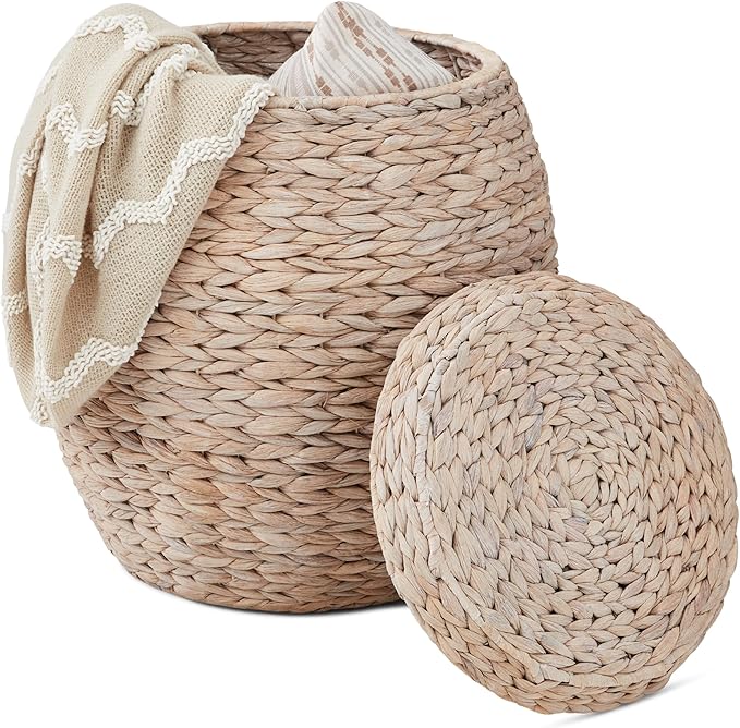 Best Choice Products Multipurpose Hyacinth Storage Basket, Plant Décor, Handwoven Organizer Tote for Bedroom, Living Room, Nursery, w/Lid - Whitewash