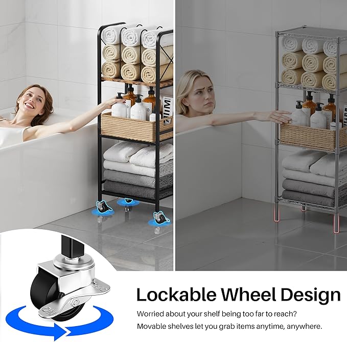 niffgaff 3-Tier Movable Towel Rack, Free-Standing Towel Holder with M-Shaped Detachable Dividers, for Bathroom, Pool