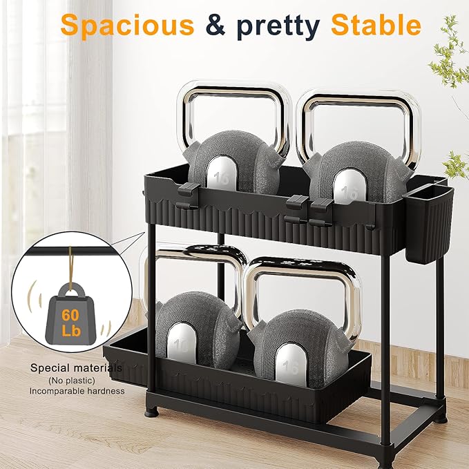 2 Pack Multi-Purpose Under Sink Organizers and Storage, 2026 Pull Out Cabinet Organizer for Bathroom & Kitchen, Under Cabinet Organizer with Hooks Hanging cup, Black