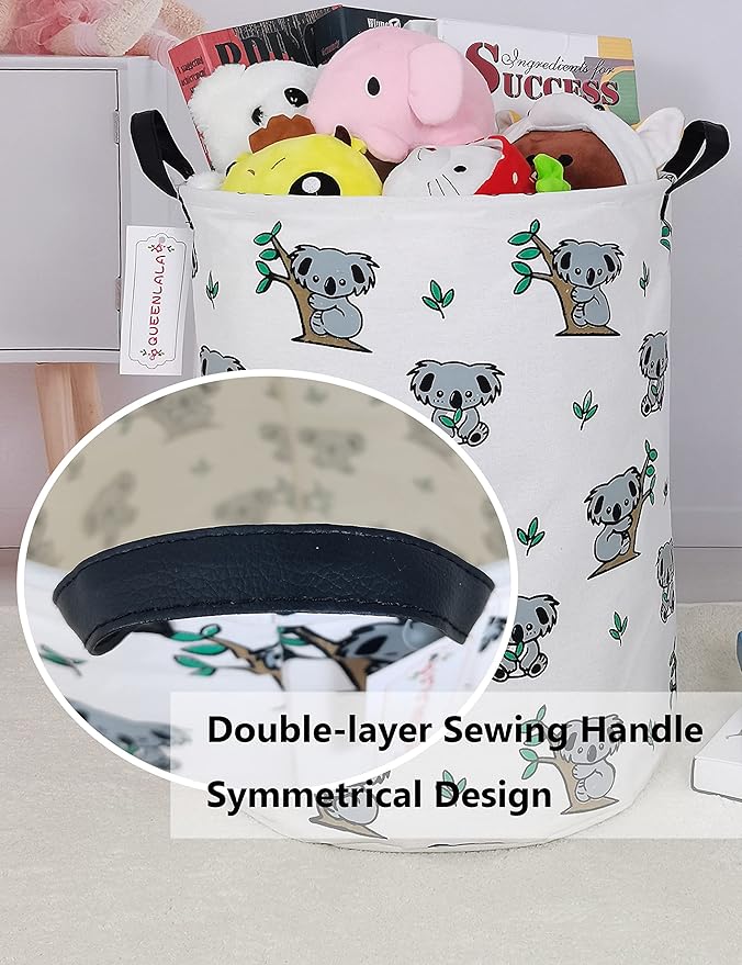 QUEENLALA Large Storage Basket,Laundry Hamper/Bathroom/Home Decor/Collapsible Round Storage Bin,Boys and Girls Hamper/Boxes/Clothing(Round-Koala)