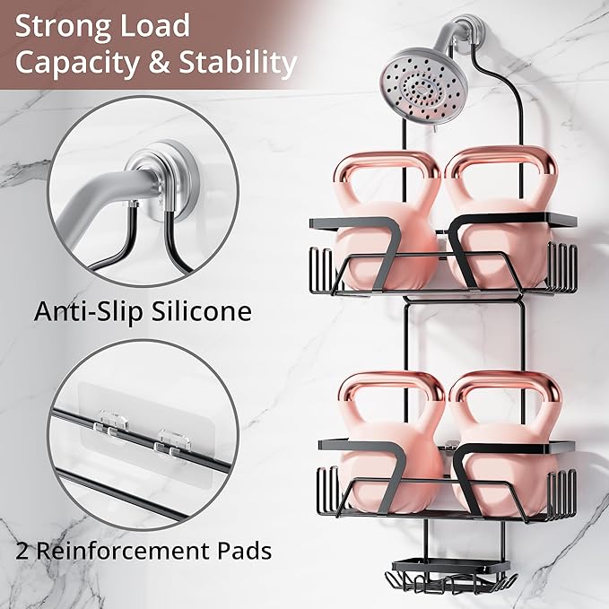 KEGII EXTRA Soap Holders x2 Shower Caddy Hanging, Never Rust Over Showerhead Organizer, Built in 9 Shaver Hanging hooks
