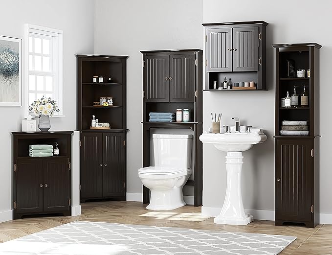UTEX Bathroom Cabinet Wall Mounted, Wood Hanging Cabinet, Wall Cabinets with Doors and Shelves Over The Toilet, Espresso