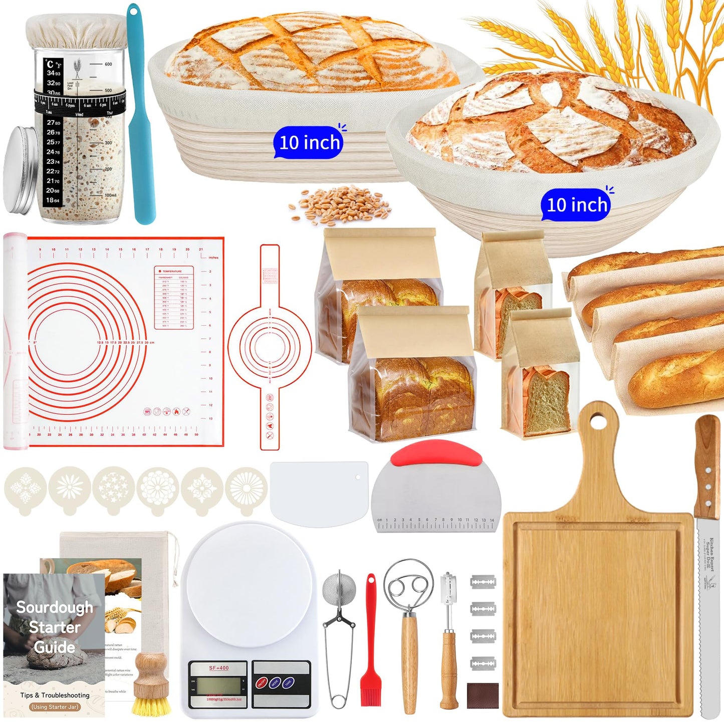 PeacePeo Sourdough Starter Kit 27Pcs with Round and Oval Banneton Basket