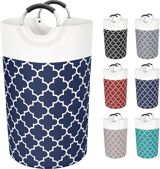 Large Laundry Basket Laundry Hamper Bag Washing Bin Clothes Bag Collapsible Tall with Handles Waterproof Travel Bathroom College Essentials Storage for College Dorm, Family (Blue) 82L