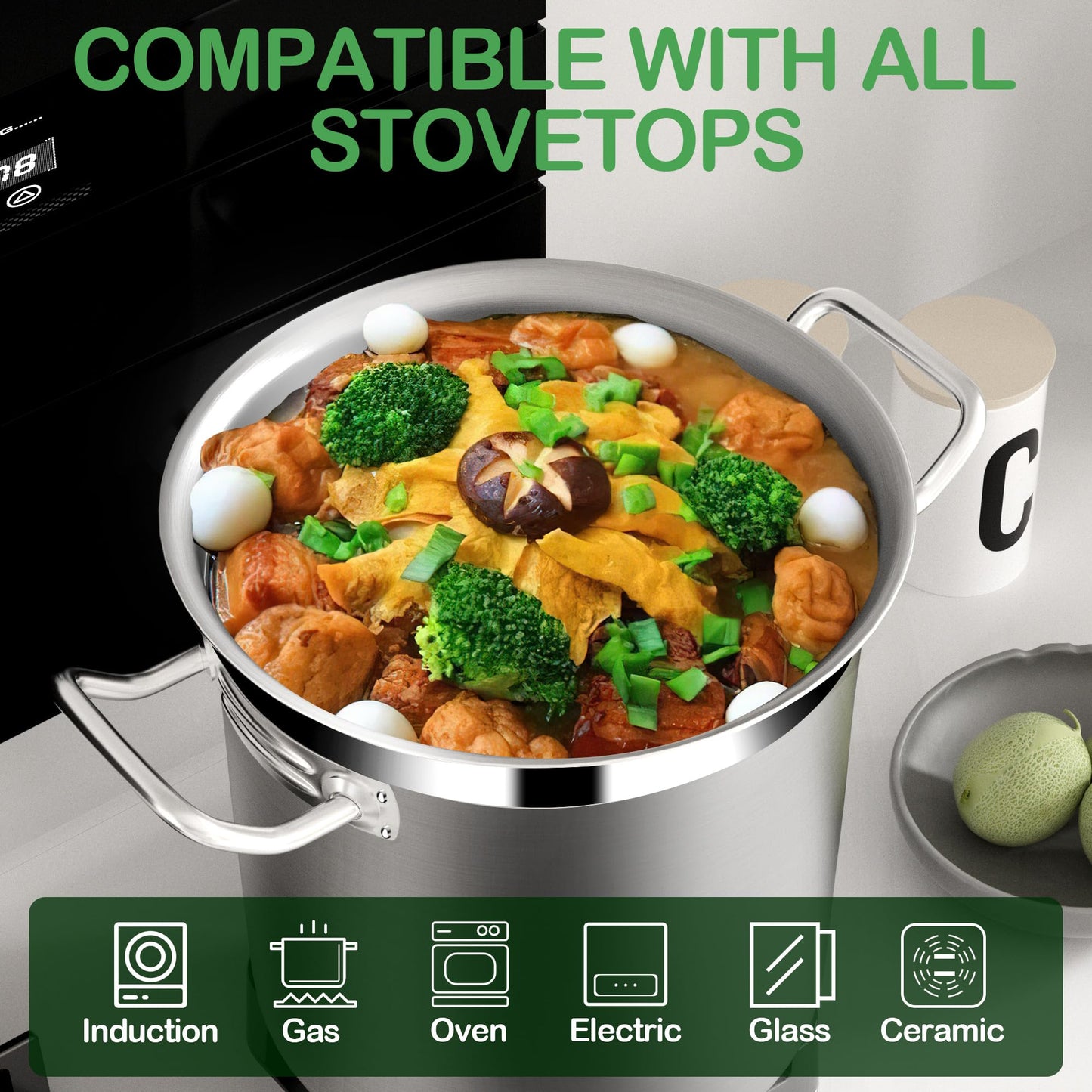 STOCKPOT 35 Quart Commercial Grade Large Stock Pot - Soup Pot with Lid - Non-Nickel Stainless Steel - Healthy Cookware Polished Stockpots - Heavy Duty - 8.8Gallon