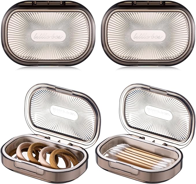 Kigley 4 Pcs Hair Tie Container Small Portable Travel Cotton Swab Holder Flosser Dispenser with Lid Plastic Box Beads Storage Containers for Small Items, 3.94 x 2.76 Inch (Gray)