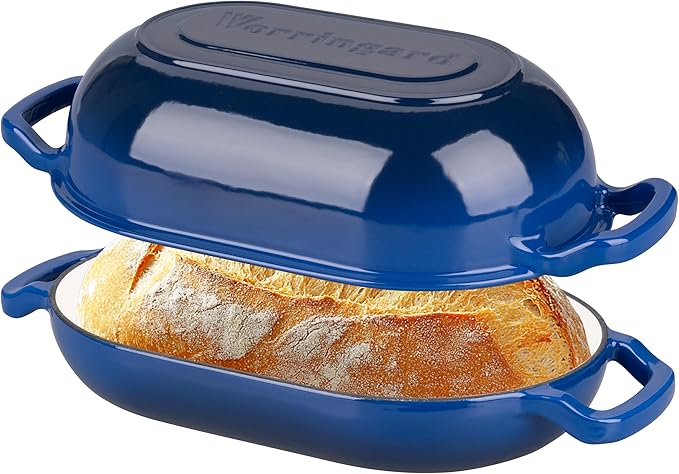 VORRINGARD Enameled Cast Iron Sourdough Bread Oven, Dutch Oven, Loaf Cast Iron Bread Pan for Homemade Bread Baking, Meatloaf Pan with Lid, 7QT, Pink