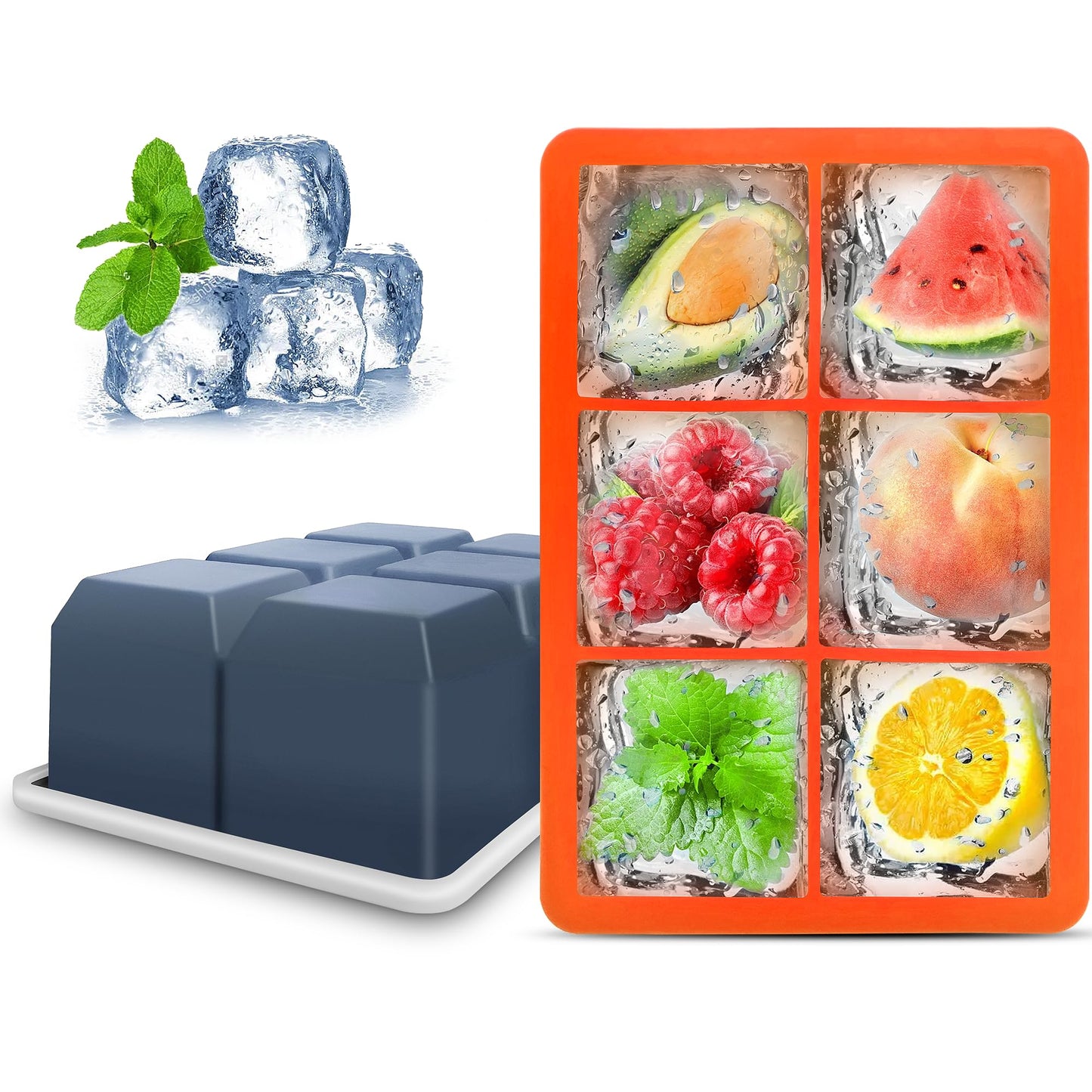 Excnorm Silicone Ice Cube Trays 3 Pack - Large Size Silicone Ice Cube Molds with Leak Proof Removable Lid Square Ice Cube Tray And BPA Free for Cocktail,Whiskey, Stackable Flexible Ice