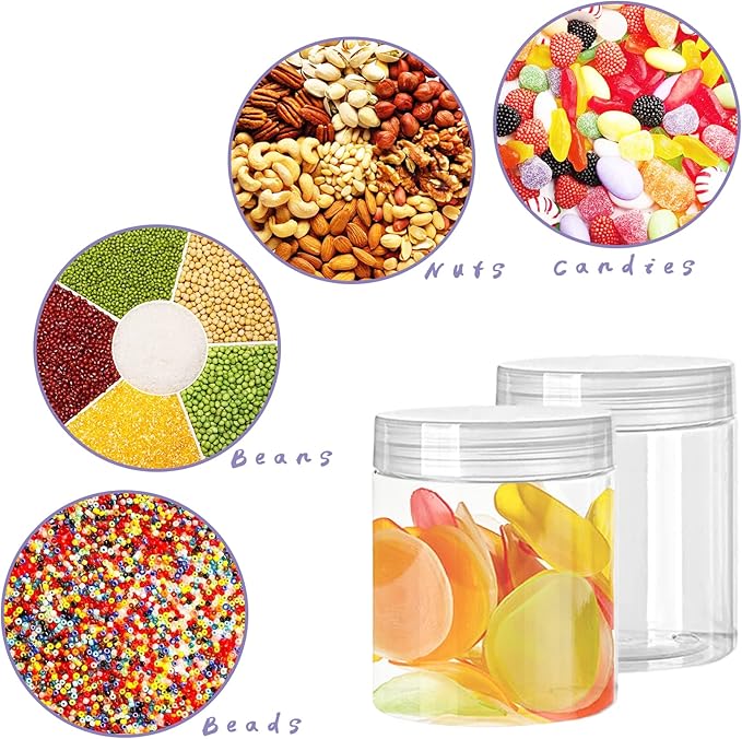 20 Pack 4oz Clear Plastic Jars with Lids,115ml Wide-Mouth Refillable Storage Containers,Empty Round Containers for Candy,Beads,Lotion,Slime Making and Food Storage