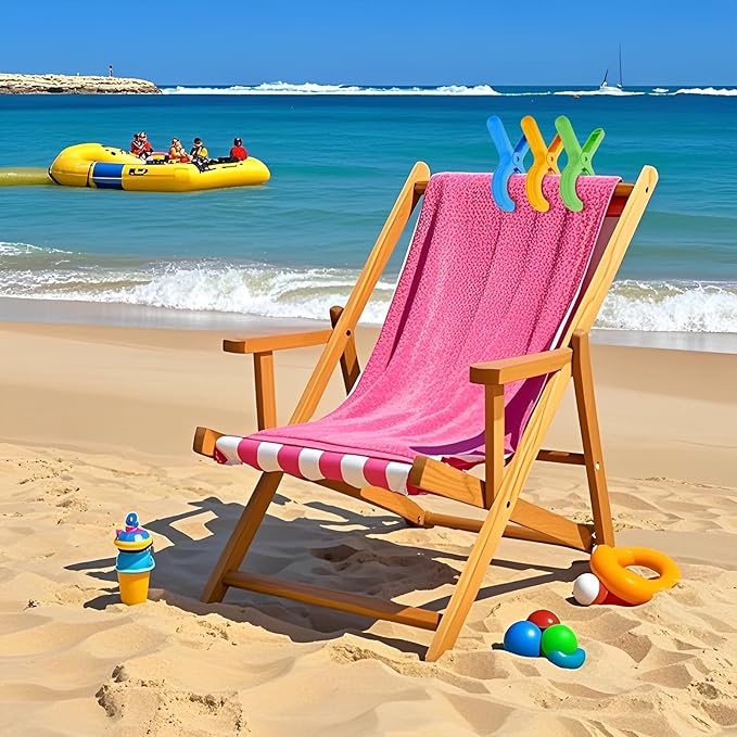 12 Pcs Beach Towel Clips for Beach Chairs, Heavy Duty Clothespins Towel Holder for Beach Chair Pool Chair on Cruise Windproof Chair Clamps，3 Bright Colors