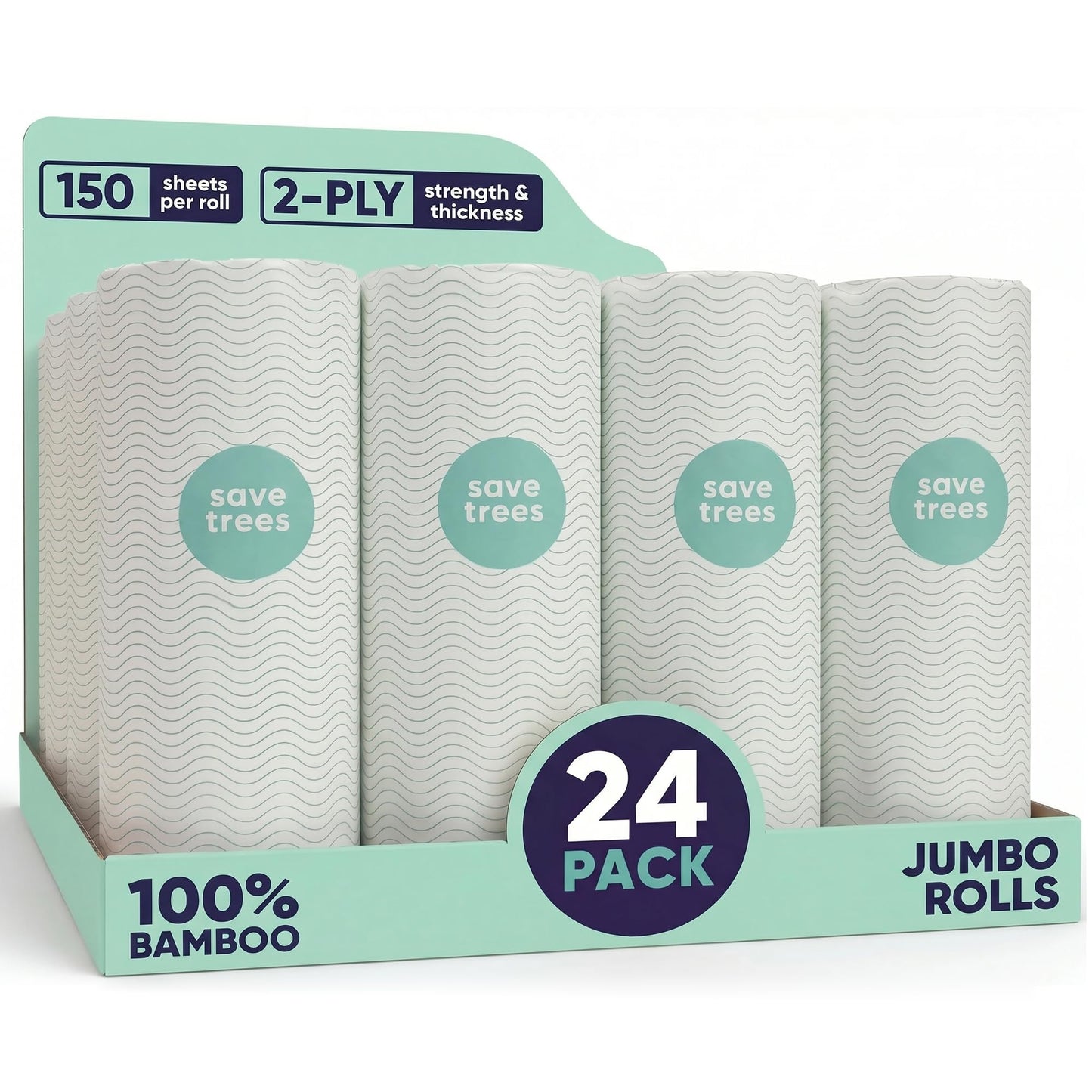 Save Trees Bamboo Paper Towels 12pk - 1800 Sheets Paper Towel Rolls Ultra Absorbent & Durable EcoTowels - FSC-Certified, Vegan Bamboo Kitchen Rolls