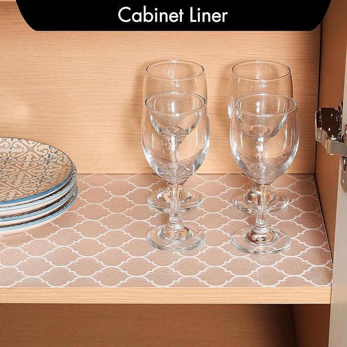 Cooyes Shelf Liner for Kitchen Cabinets – Non-Adhesive Waterproof EVA Liner for Drawers and Cabinets – Durable, Easy-to-Cut Shelf Paper with Modern Pattern