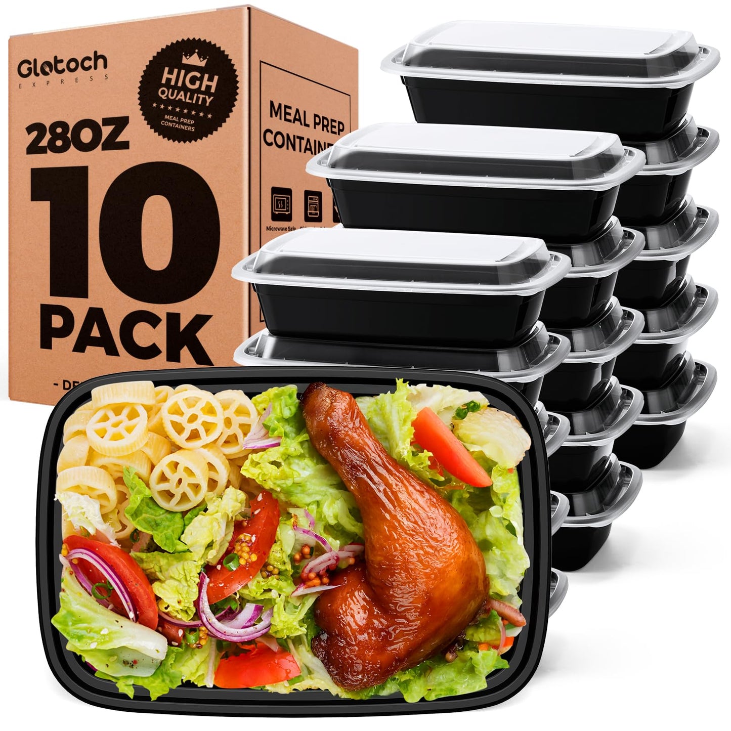 Glotoch 3-Compartment Meal Prep Containers with Lids, 34 oz, 50 Pack