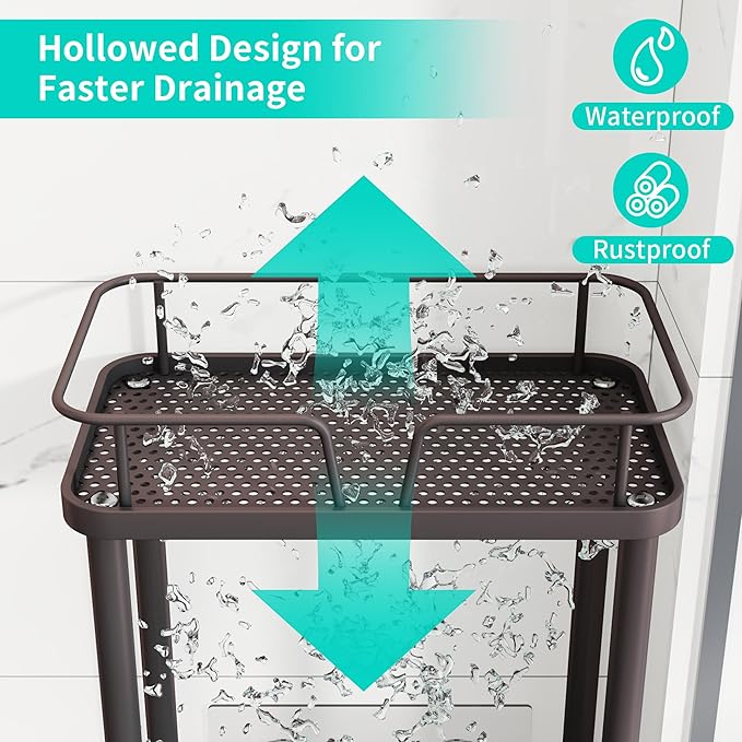 HapiRm Standing Corner Shower Caddy - 3 Tier Corner Shower Organizer with Soap Holder, Rustproof Stainless Steel Bathroom Shelf with 4 Hooks, Bronze