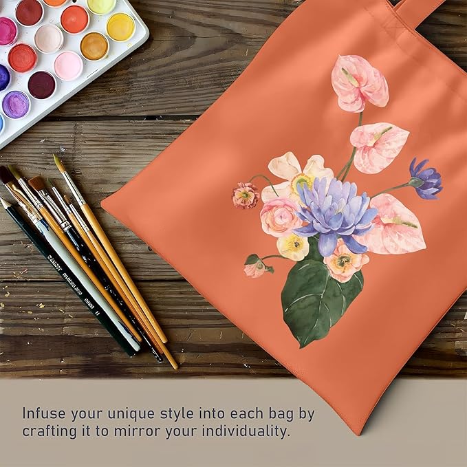 MOLOVA 1 Pack Available Premium Canvas Reusable Tote Gift Bags,Made of Natural Canvas with Handle,Work,DIY,Shopping(Orange)