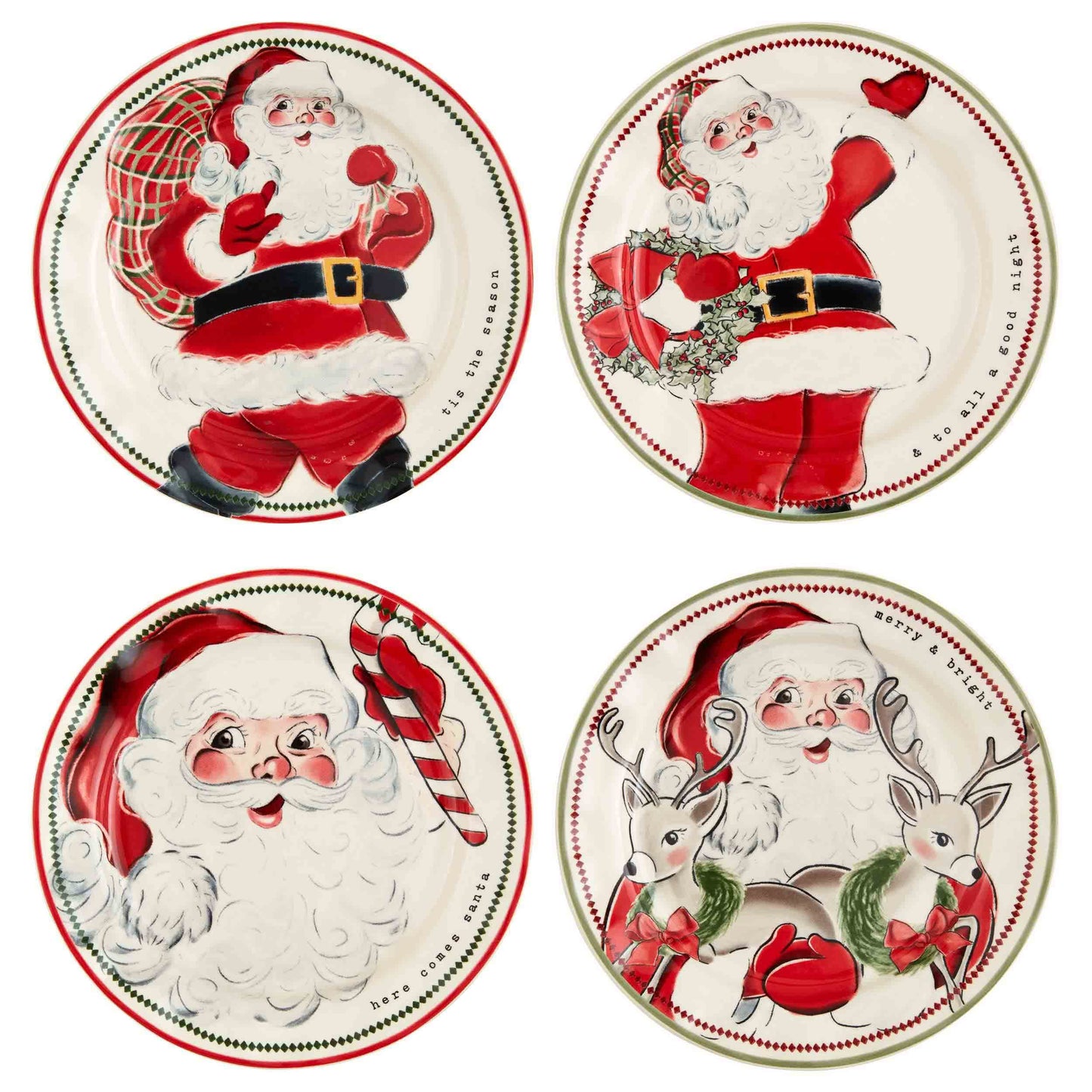 Mud Pie Santa Salad Christmas Plate, Candy Cane, 8" dia