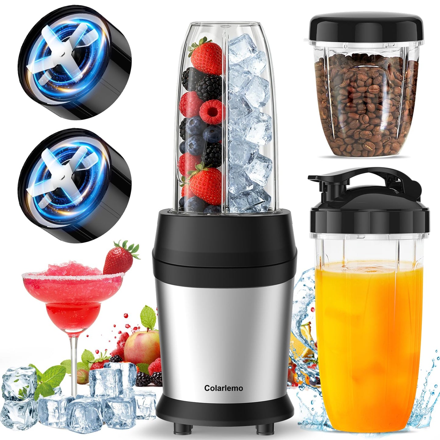 Colarlemo 1200W Smoothie Blender, Personal Kitchen Blender, Ice Crushing