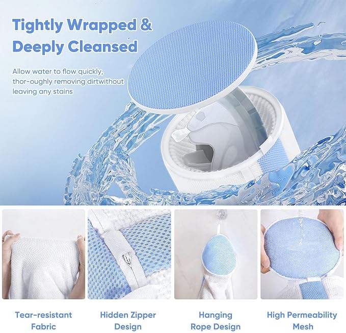 2Pcs Shoe Washing Machine Bags, Laundry Shoes Bag for Washer & Dryer, Reusable Shoe Cleaning Bag Fluffy Fiber Inside, Sneaker Tennis Laundry Bags for All Shoes, Large Size, 7 x 13 Inches