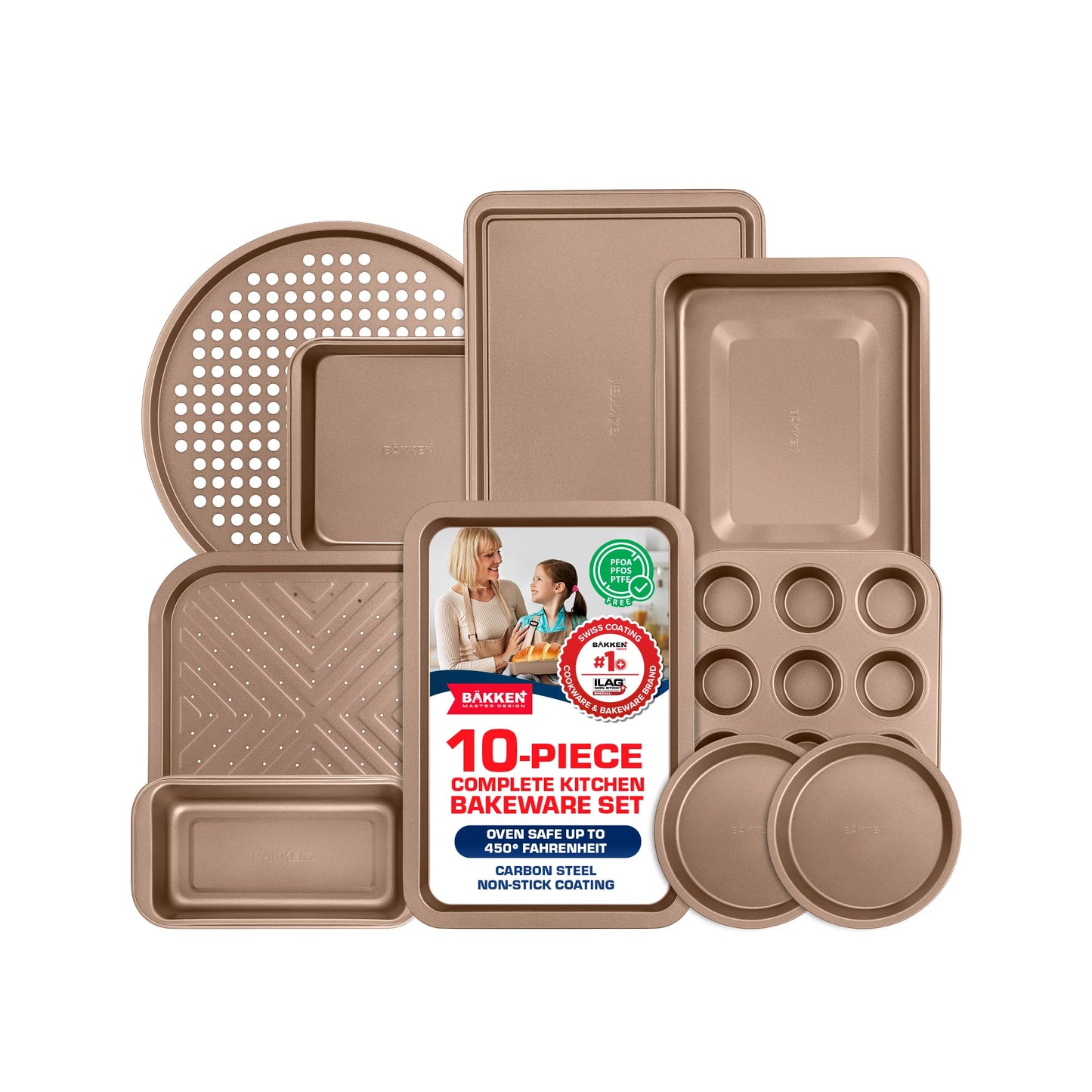 3 Piece Set Nonstick Carbon Steel Oven Bakeware -Professional Quality Kitchen Cooking Baking Trays -PFOA, PFOS, PTFE-Free Small, Medium & Large Baking Sheet Pans