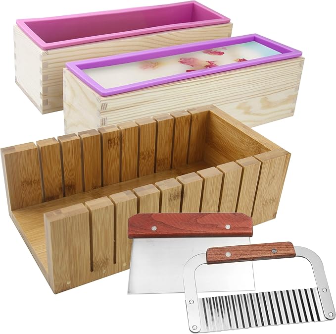 Silicone soap molds -Soap Cutting Tool Set Wooden Bamboo (+Shrink Wrap Bags 2)