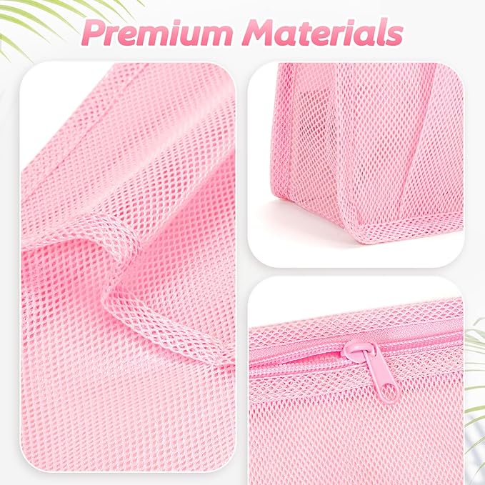 Mesh Shower Caddy Portable, Gym Travel Camp Dorm Room Essentials for Women and College Girl, Pink Bathroom Shower Bag