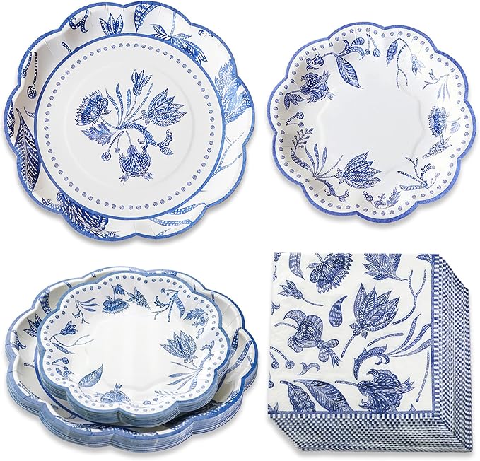 Kate Aspen Garden Blooms 62pc Paper Plates Napkins, 16pcs 7 inch & 16pcs 9 inch Heavy Duty Disposable Party Plates, 30pcs 6.5 inch Durable Paper Napkins for Bridal Shower, Baby Shower, Wedding Party