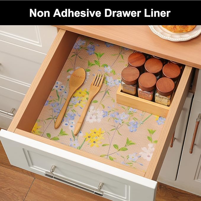 Cooyes Shelf Liner – Premium Non-Adhesive Cabinet & Drawer Liner for Kitchen – Waterproof Shelf Paper with Modern Pattern – Durable EVA Cabinet Mat – Easy to Cut （17.5" W x 360" L）
