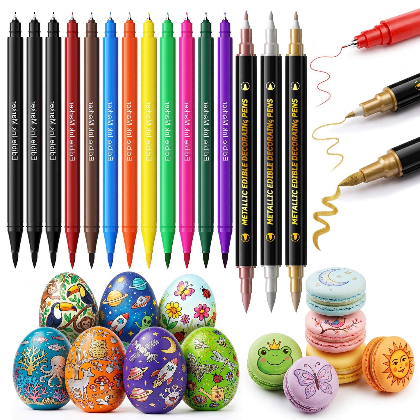 Jewem Edible Markers Food Coloring Pens 14Pcs Double Sided 0.5mm Tip
