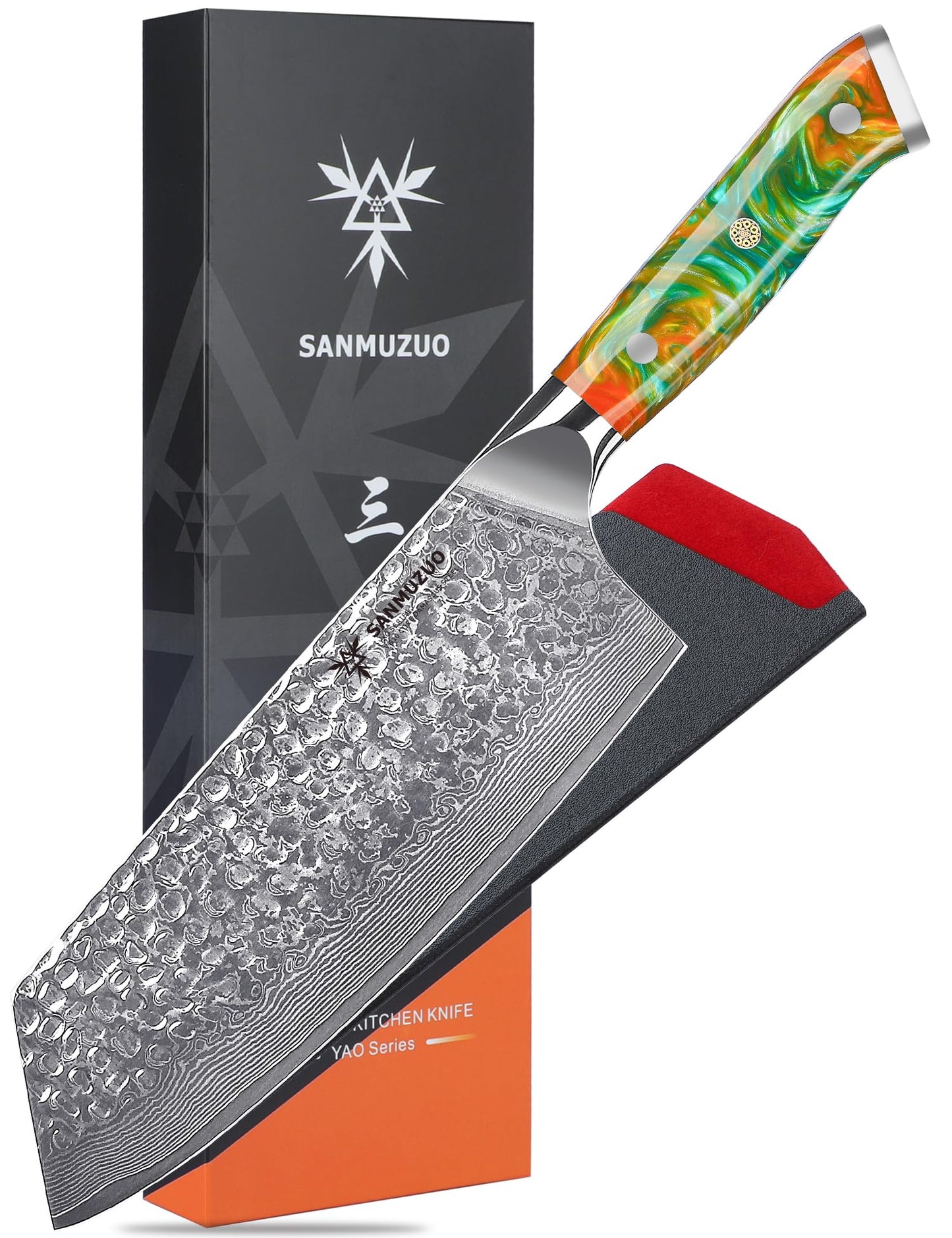 SANMUZUO Steak Knives Set of 4, Ultra Sharp Kitchen Steak Knife 5 Inch - Forged Damascus Steel & Resin Handle - Yao Series