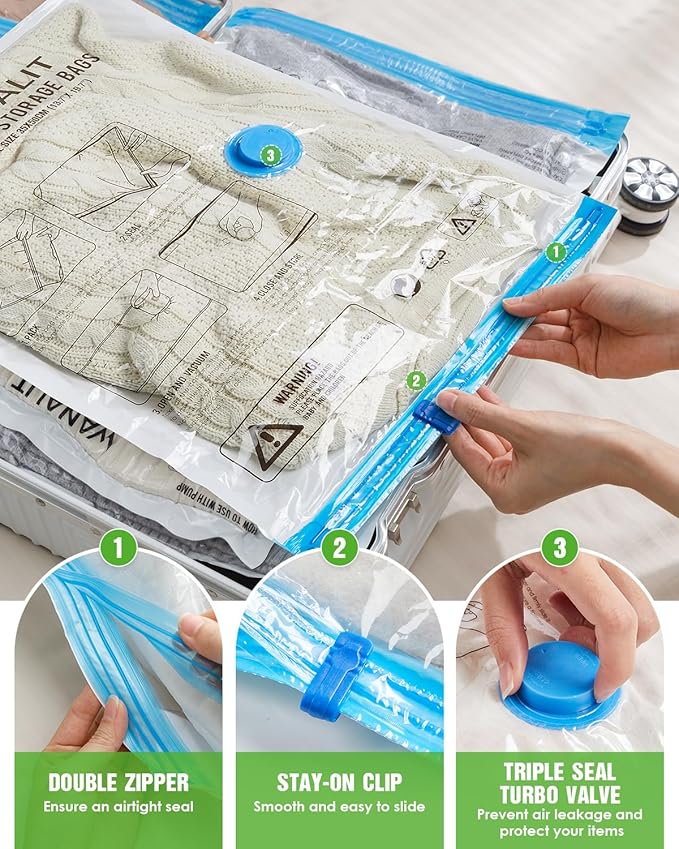 Vacuum Storage Bags for Travel, 16 Pack (4L+4M+4S+4XS) Vacuum Seal Bags with Wireless Rechargeable Electric Pump, Travel Essentials Space Saving Bag for Clothes, Luggage, Carry-on Suitcase, Backpack